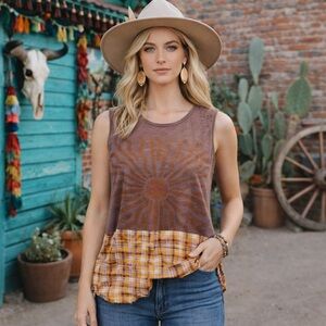 JADED GYPSY YOU ARE MY SUNSHINE MIXED MEDIA LONGLINE TUNIC TANK OS NWT